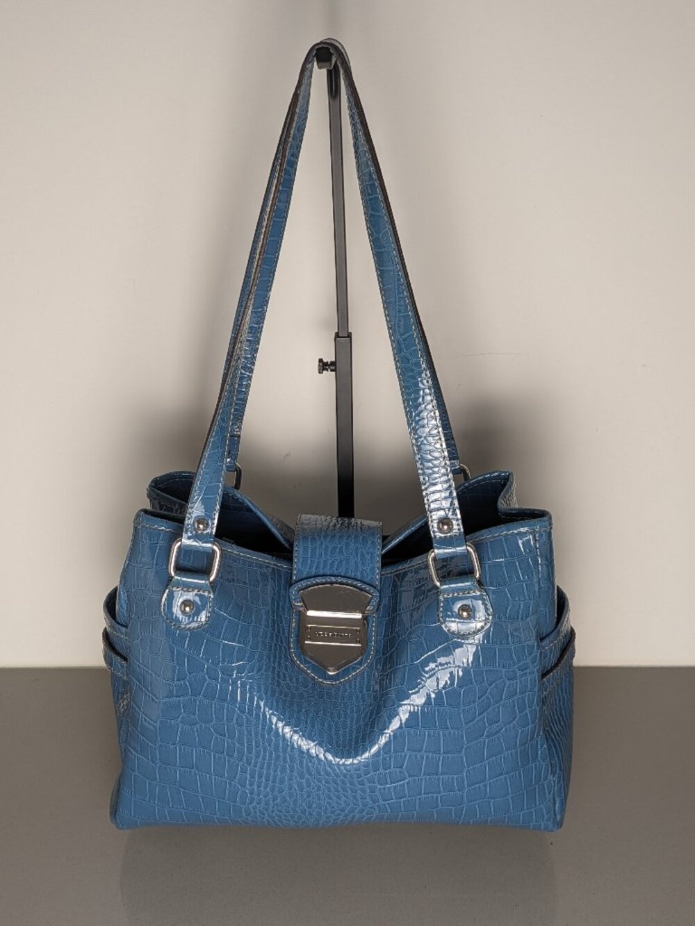 Liz Claiborne Blue Patent Faux Satchel Handbag/Purse Vintage